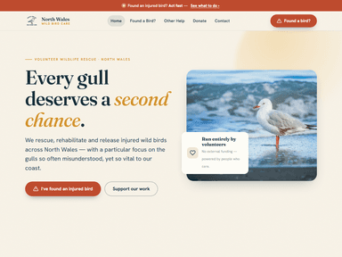 Screenshot of the North Wales Wild Bird Care website