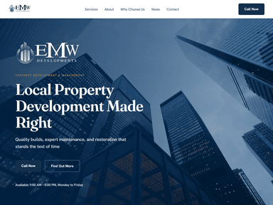 Screenshot of the EMW Developments website
